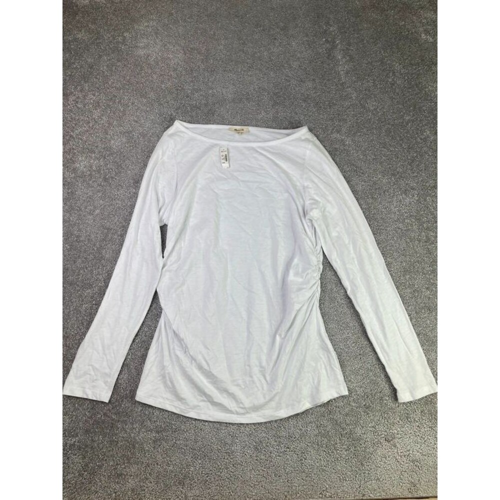 Madewell Ruched Crewneck Long-Sleeve Tee in Soft Slub XL White
